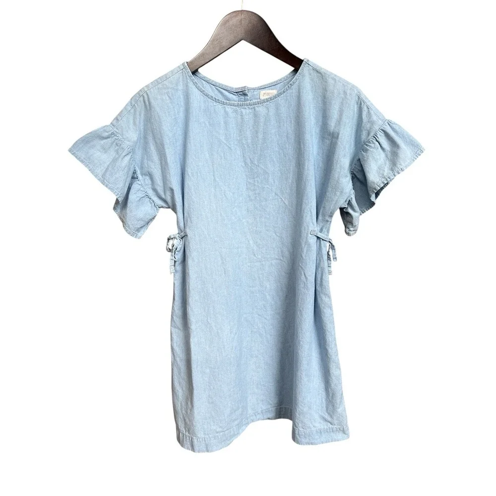 Gymboree 2018 Girls Soft Blue Chambray Dress Ruffle Sleeves Size L 10-12 EUC